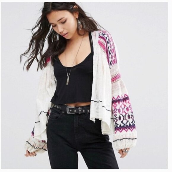 Free People Dreamland Crochet Knit Swingy Cardigan Sweater Size XS - Picture 2 of 16